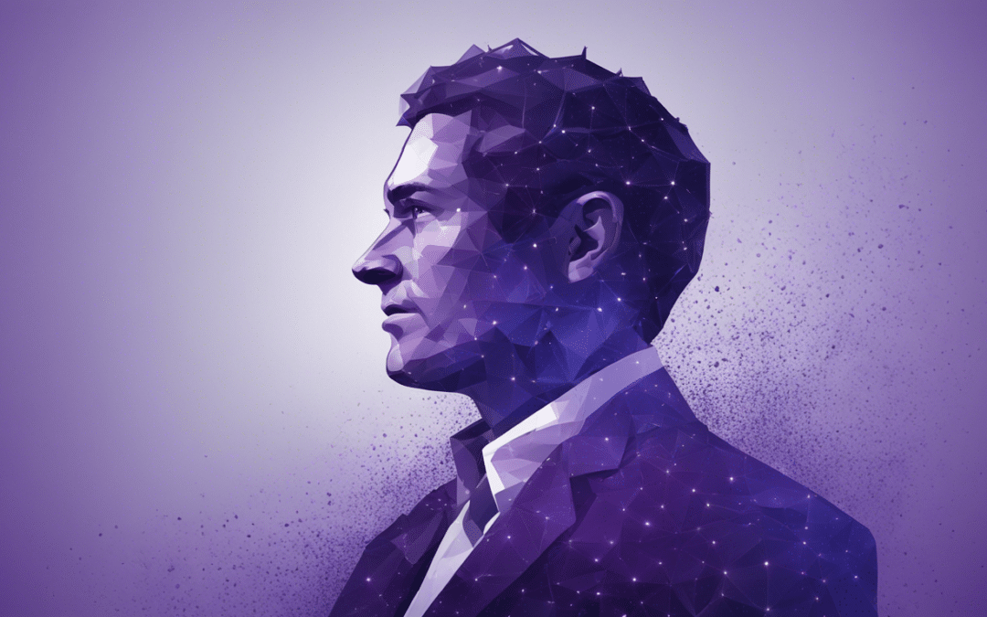 minimalistic profile of a business man embodying the concept of generative AI dark purple and blue 3 1