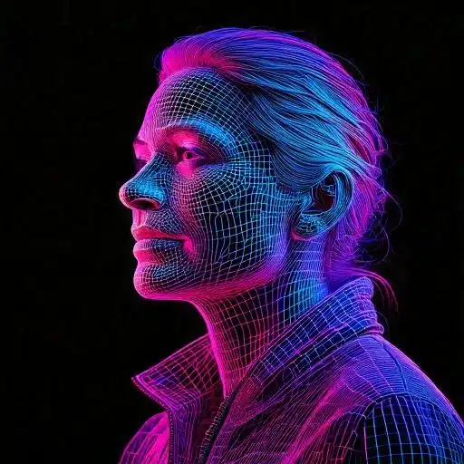 Firefly portrait of a 30 yo woman smiling wearing a jacket made with wireframe lines 3 4 view 27