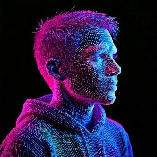 Firefly portrait of a young boy smiling wearing a sweatshirt made with wireframe lines 3 4 view e1738668230571